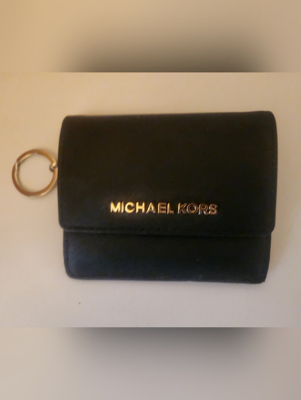 Michael Kors Black Key & Card Holder with Gold Hardware